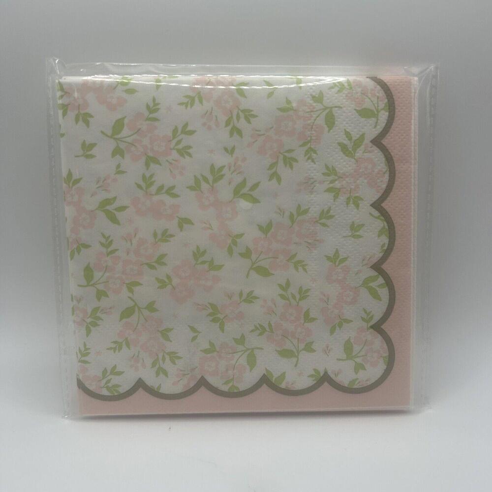Paper Napkins floral Pattern 10x10, 24 count (light pink) (2 packs) - Picture 2 of 3